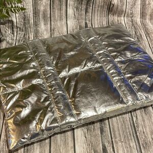 Silver Metallic Quilted Clutch